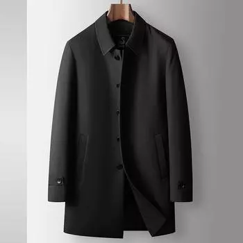 Осенне-зимний деловой плащ со съемными лацканами, теплый пуховый тренчкот для людей среднего возраста, толстое пальто 170 чёрный