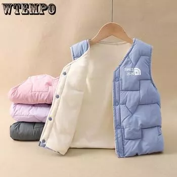 Осенне-зимний детский бархатный жилет, хлопковый жилет, корейская мужская и женская одежда, теплый жилет 120 розовый