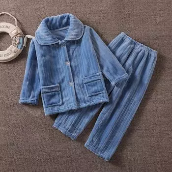 Осенне-зимний детский фланелевой пижамный костюм, однотонная домашняя одежда, детские очень плотные и теплые пижамы для мальчиков и девочек 8 розовый