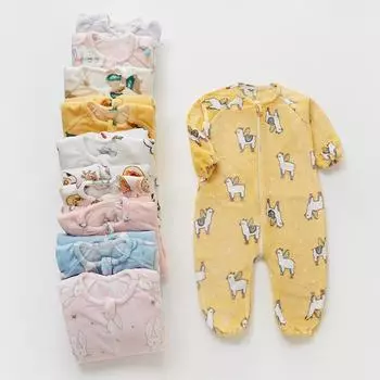 Осенне-зимний детский фланелевый спальный мешок: Плотная, цельная пижама из кораллового флиса с разрезами на штанинах и защитой от ударов 80#