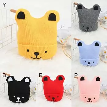 Осенне-зимний детский капюшон с милой моделью медведя, детская вязаная теплая шапка (0272) Модель Медведя Черный