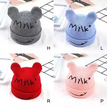 Осенне-зимний детский капюшон с милым мультяшным рисунком, детская вязаная теплая шапка