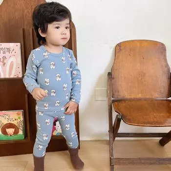 Осенне-зимний детский комплект термобелья без следов, детская одежда с мультяшным принтом, нижняя часть рубашки и штаны, термокостюм 80 жёлтый