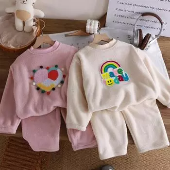 Осенне-зимний детский плюшевый пижамный комплект с подкладкой для детей, теплая одежда для сна унисекс для мальчиков и девочек 80cm бежевый