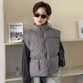 Осенне-зимний детский пуховый жилет из хлопка для мальчиков и девочек, новая детская одежда, верхняя одежда для больших детей, жилет 100cm чёрный