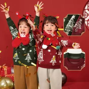 Осенне-зимний детский рождественский свитер с круглым вырезом, новогодний топ 73CM красный