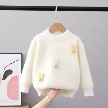 Осенне-зимний детский свитер, пуловер для девочек, трикотаж с круглым вырезом, детский свитер с длинными рукавами на норковом пуху 110cm