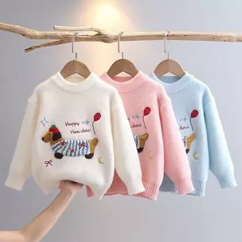 Осенне-зимний детский свитер, пуловер, круглый вырез для девочек, трикотаж из норки, детский ковбой с длинным рукавом 110cm розовый