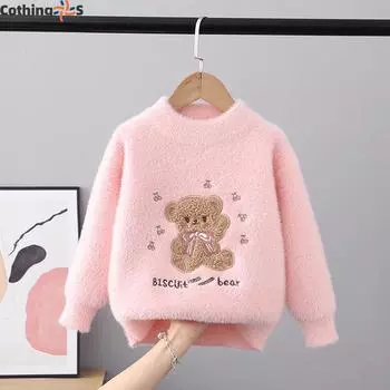 Осенне-зимний детский свитер, пуловер, свитер с круглым вырезом, вязаный свитер, пуховик из норки, детский мультяшный свитер с длинными рукавами 110cm