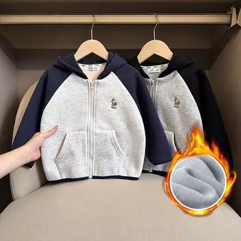 Осенне-зимний детский свитер с капюшоном на флисовой подкладке 90cm чёрный