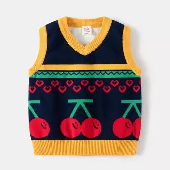 Осенне-зимний детский теплый жилет для девочек Love Cherry, вязаные жилеты для малышей 1-6 лет, утепленная теплая верхняя одежда для девочек, жилет 90 чёрный