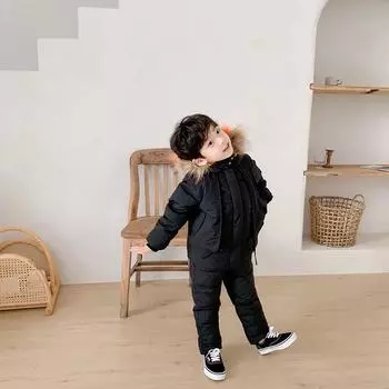 Осенне-зимний детский утепленный комплект из двух предметов: пальто с капюшоном и утепленные штаны 130cm