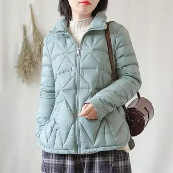 Осенне-зимний дизайн корейской версии легкого и тонкого пуховика, женская короткая модная тонкая белая теплая куртка на утином пуху прилив M чёрный