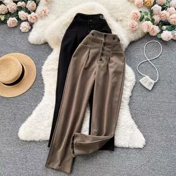 Осенне-зимний дизайн, новые корейские модные однобортные свободные рабочие брюки с высокой талией