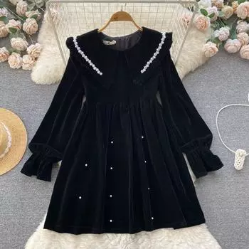 Осенне-зимний дизайн, свободное тонкое платье средней длины с кукольным воротником в стиле французской первой любви в стиле ретро