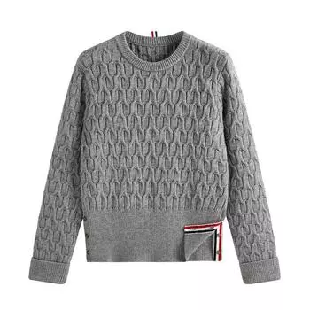 Осенне-зимний дизайнерский элегантный вязаный свитер с переплетением, женский длинный рукав, пуловер, джемпер One Size темно-синий