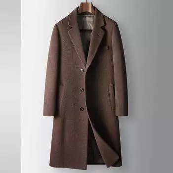 Осенне-зимний длинный молодежный легкий роскошный деловой разгрузочный пуховик повседневный шерстяной тренчкот 170 светло-серый