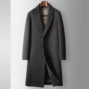 Осенне-зимний длинный молодежный легкий роскошный деловой разгрузочный пуховик повседневный шерстяной тренчкот 170 чёрный