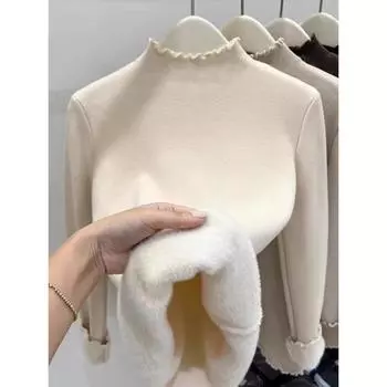 Осенне-зимний длинный рукав вязаный базовый свитер для женщин с полувысоким воротником плюшевый повседневный бархатный пуловер женские свитера элегантный облегающий трикотаж 25276 One Size чёрный