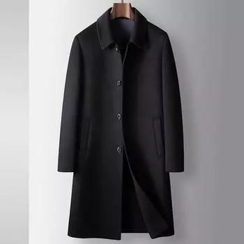 Осенне-зимний длинный шерстяной тренчкот до колена для людей среднего возраста и молодежи, легкая, роскошная, деловая, двусторонняя, шерстяная, теплая куртка с лацканами 170