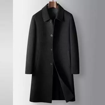 Осенне-зимний длинный шерстяной тренчкот до колена для людей среднего возраста и молодежи, легкая, роскошная, деловая, двусторонняя, шерстяная, теплая куртка с лацканами 170