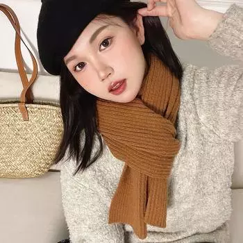 Осенне-зимний длинный, универсальный, однотонный, простой, теплый вязаный шарф