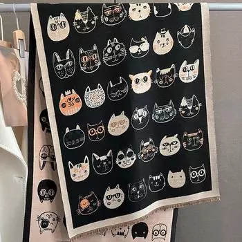 Осенне-зимний дорожный теплый кашемировый платок, шарф, модный женский кошачий принт, пашминовое одеяло, накидка, женское милое пончо Bufanda 65x190cm