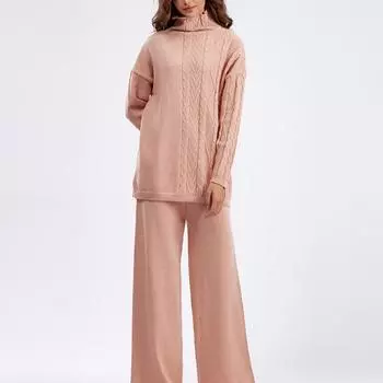 Осенне-зимний европейский и американский костюм большого размера с высоким воротником, нежный свитер в ленивом стиле, костюм-двойка, однотонный трикотажный F чёрный