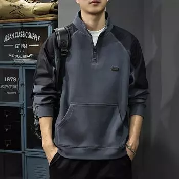 Осенне-зимний флисовый свитер контрастных цветов, мужская полуводолазка на молнии в стиле ретро, тяжелая сумка-кенгуру, куртка-пуловер Tide M