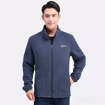 Осенне-зимний флисовый уличный мужской кардиган из флиса, повседневная свободная куртка большого размера, мужская одежда для людей среднего и пожилого возраста 2XL чёрный