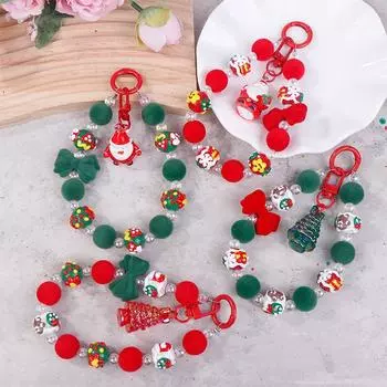 Осенне-зимний флокированный рождественский браслет-цепочка для телефона с подвеской в виде рождественской елки, ремешок на запястье, праздничный браслет-браслет с защитой от потери Christmas Tree красный