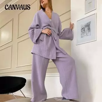 Осенне-зимний французский свободный халат из двойной марли, женская пижама, однотонная хлопковая толстовка S фиолетовый