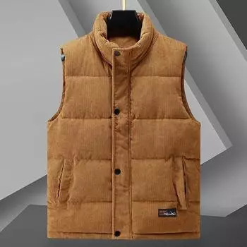 Осенне-зимний хлопковый жилет мужской безрукавный жилет вельветовый утолщенный жилет куртка модный жилет со стойкой воротником верхняя одежда мужская M верблюд