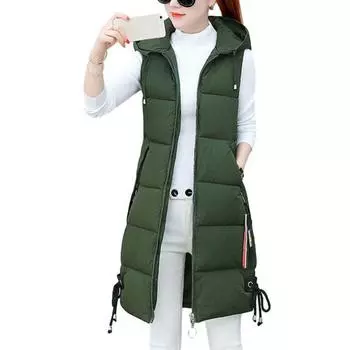 Осенне-зимний хлопковый жилет средней длины с утолщенной подкладкой без рукавов на молнии с застежкой-молнией на шнурке с капюшоном ветрозащитный женский жилет с сохранением тепла M жёлтый