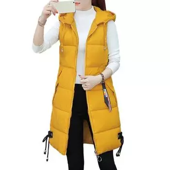 Осенне-зимний хлопковый жилет средней длины с утолщенной подкладкой без рукавов на молнии с застежкой-молнией на шнурке с капюшоном ветрозащитный женский жилет с сохранением тепла M зелёный