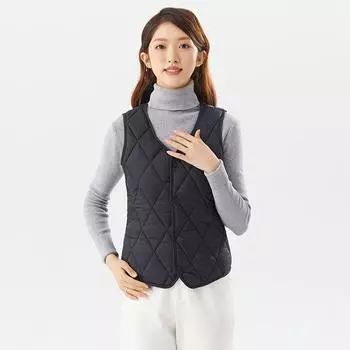 Осенне-зимний хлопковый жилет, женская бархатная теплая майка, короткий V-образный вырез, плечи, облегающий крой, универсальная внутренняя майка, хлопковая одежда M чёрный