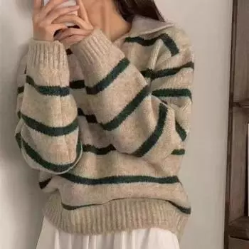 Осенне-зимний иностранный стиль ретро цвет столкновения полосатый свитер женский дизайн Sense с длинными рукавами трикотажные топы удобные и универсальные one size