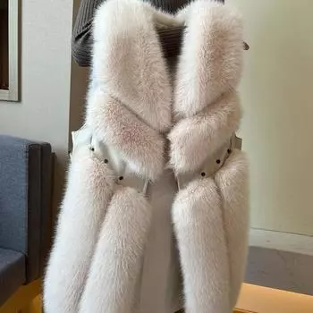 Осенне-зимний искусственный мех женский жилет средней и длинной длины из искусственного меха лисы теплый искусственный волос S