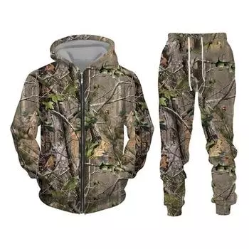 Осенне-зимний камуфляж с кленовым листом 3D на молнии, спортивная одежда для активного отдыха, рыбалки, кемпинга, охоты, мужской и женский уличный комплект S