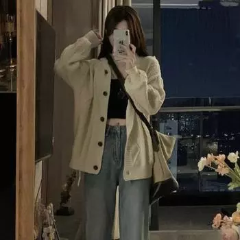 Осенне-зимний кардиган 2022, новый японский милый универсальный свободный свитер с капюшоном, пальто студенток, клянусь, вязаный кардиган One Size бежевый