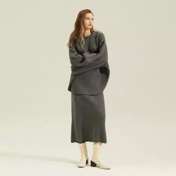 Осенне-зимний кашемировый круглый вырез трикотажный толстый пуловер нерегулярный овечья шерсть темперамент ленивый стиль топ свитер женский S серый