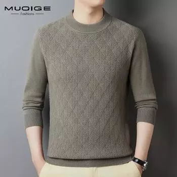 Осенне-зимний кашемировый свитер, мужской новый свитер с полувысоким воротником, шерстяная вязаная нижняя рубашка, шерстяная рубашка 105 серый