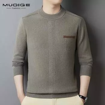 Осенне-зимний кашемировый свитер, мужской новый утепленный свитер с полувысоким воротником, мужская шерстяная трикотажная нижняя рубашка, шерстяной свитер 105 серый