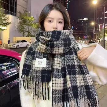 Осенне-зимний клетчатый шарф, утолщенная имитация кашемира, теплая шаль для студенток и пар 190-200CM