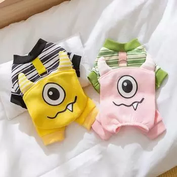 Осенне-зимний комбинезон с капюшоном для домашних животных в полоску, симпатичное пальто для четвероногих собак, осеннее тонкое бархатное плюшевое пальто для домашних животных, одежда для щенков S