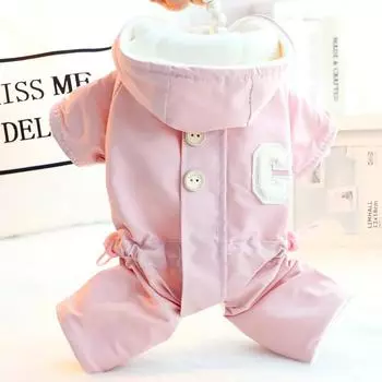 Осенне-зимний комбинезон с капюшоном, толстый, ветрозащитный, с шапкой, куртка на четыре ноги, которая может буксировать маленьких собак, плюшевых медведей, домашних животных, щенков, одежда XS