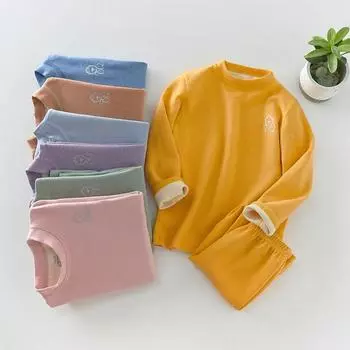 Осенне-зимний комплект детского термобелья, теплая, уютная, мягкая, нижнее белье для мальчиков и девочек-подростков, однотонная детская термобелье, От 2 до 18 лет 100cm коричневый