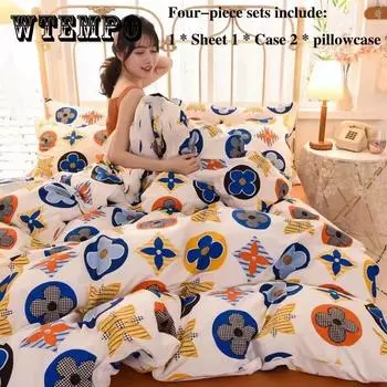 Осенне-зимний комплект из четырех хлопковых хлопковых подушек с рифленым принтом Active Print Queen