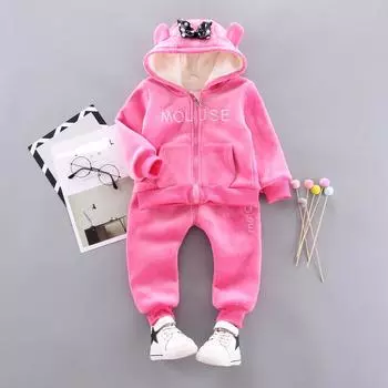 Осенне-зимний комплект из двух предметов для девочек: утепленное пальто с подкладкой + утепленные штаны на шнурке 110cm