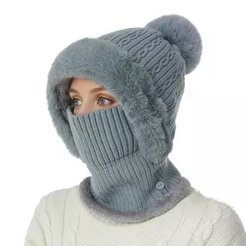 Осенне-зимний комплект из шапки и шарфа, европейская и американская мода, простая универсальная вязаная шапка для женщин, теплая защита для ушей M56-58cm чёрный